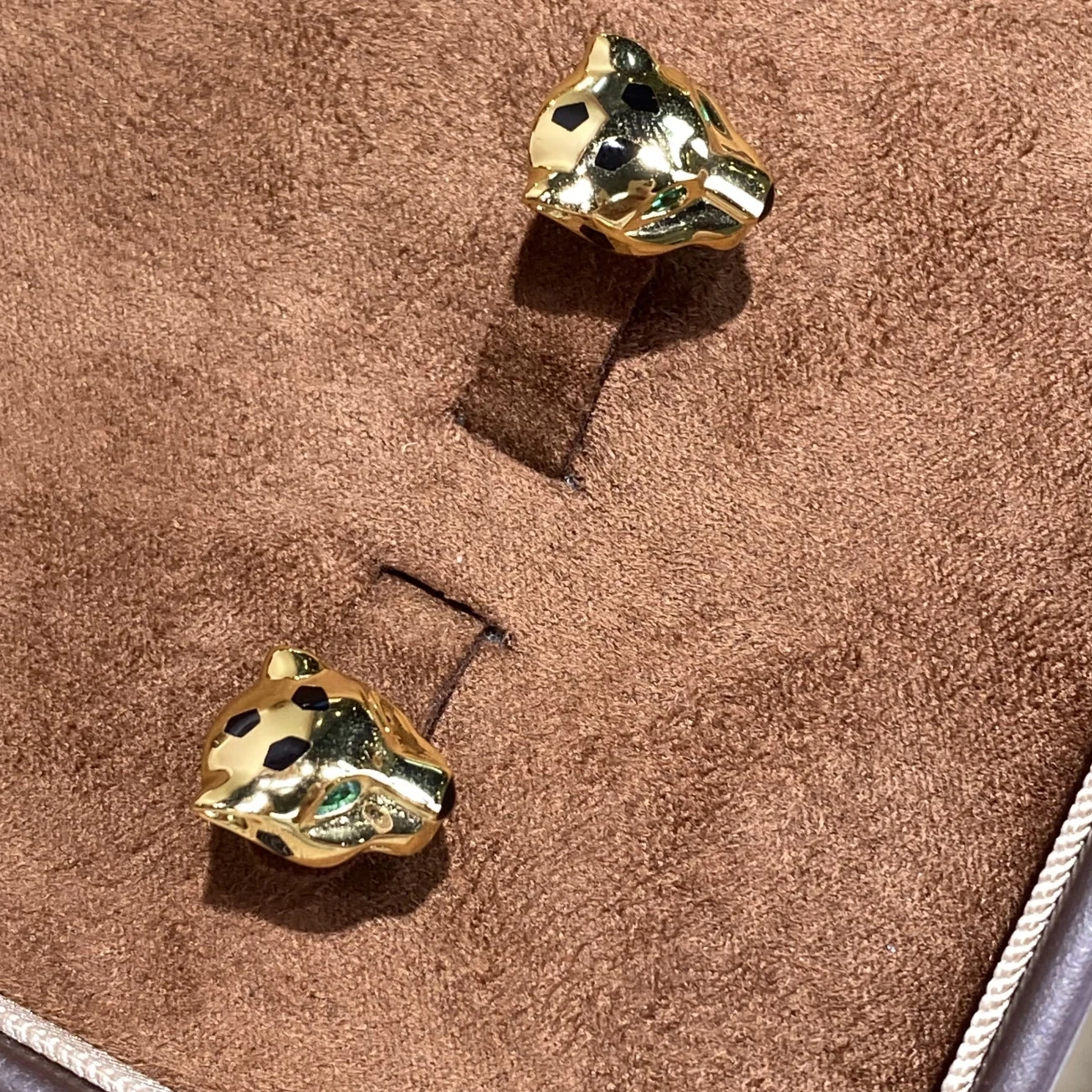 Couple's High Grade 925 Silver Emerald Green Eyes Black Enamel Panther Leopard Head Stud Earrings 18K Gold Plated Luxury Jewelry