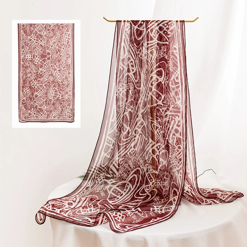 スカーフブラウンシルク女性日焼け防止通気性夏ロングネックラップアクセサリービーチ春の休日高級