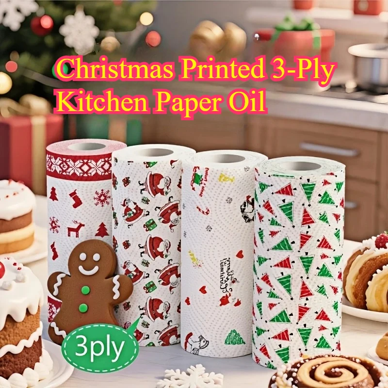

1pcs Christmas Printed 3-Ply Kitchen Paper Oil Absorbent Absorbent Virgin Pulp Party Decor Festive Towel Kitchen Supplies
