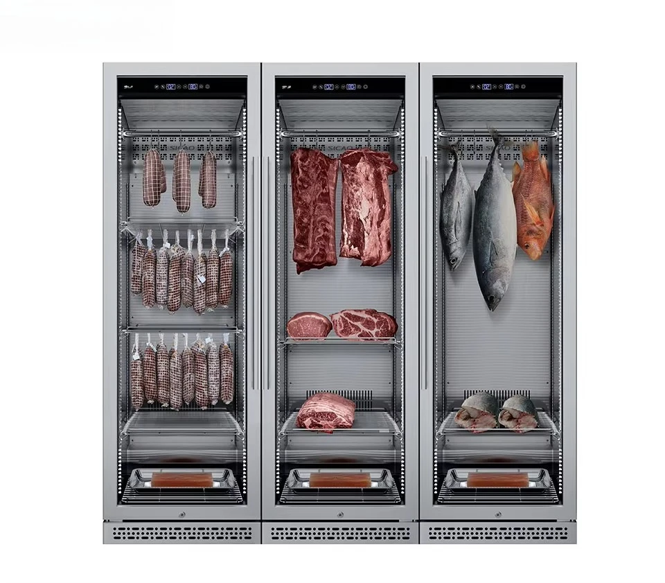 

Customized 1-22℃ Precision Temp Automatic Dry Ager Cabinet Beef Steak Sausages Meat Display Fridge