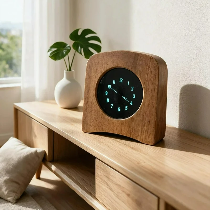 Vintage Desktop Black Walnut Solid Wood VFD Pointer Clock Creative Atmosphere Decoration Gift