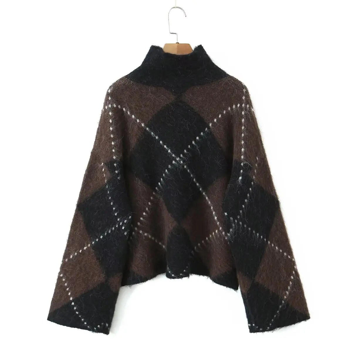 KKONDALA-Donna Casual Plaid Allentato Collo Alto Pullover Maglione O Minigonna Set Nuovo 2025 Nuovo Autunno Inverno Moda High Street Set