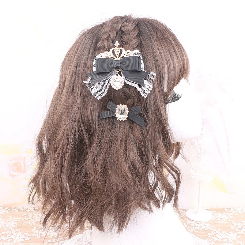 Kawaii Lo Bow Hair Accessrespiration, Médiateur dress for Girls, Sweet Cute Bow, Crown, bal inestone Side réinitialisation, Lolita Lace Hairpin, Women's réinitialisation