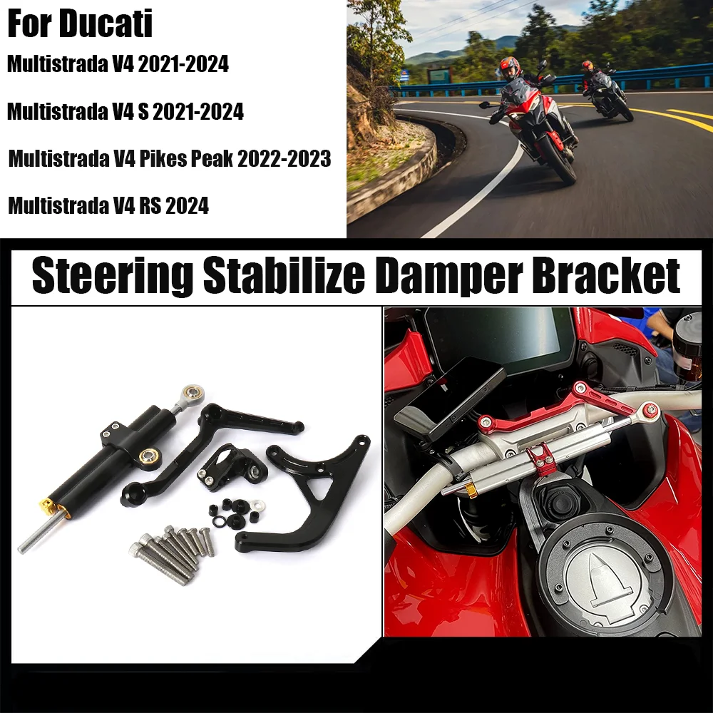 For Ducati Multistrada V4 S 2021-2024 MULTISTRADA V4 RS Pikes Peak Motorcycle Steering Stabilize Damper Bracket With Logo Kit