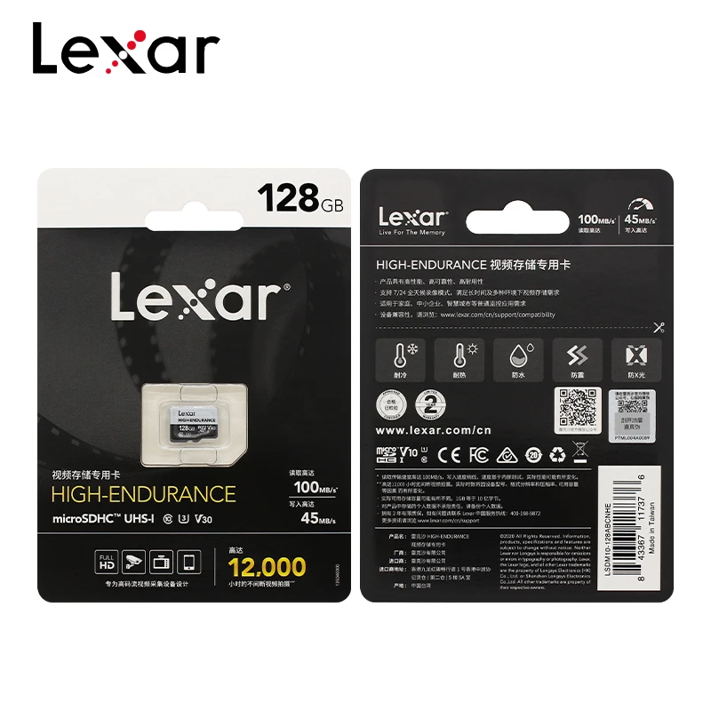 Lexar High Endurance Micro SD Card Max 100MB/s Memory Card 32GB V10 64GB 128GB V30 C10 Waterproof TF Card for 4K Video