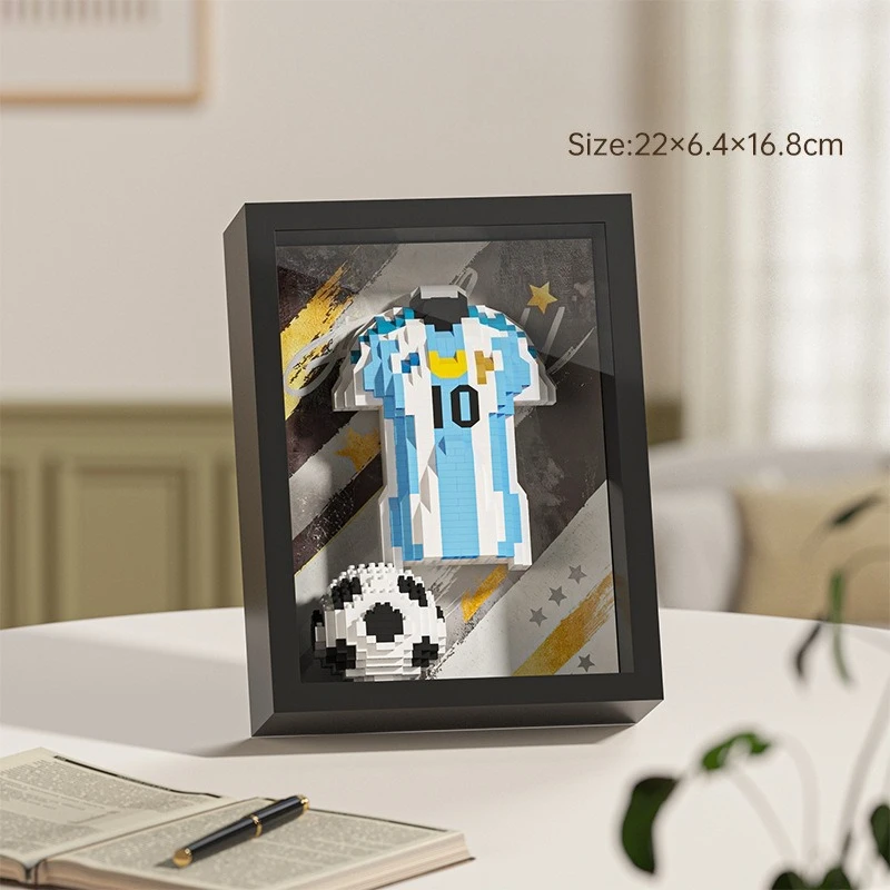 Cadre photo en blocs de construction de maillot de football, blocs de construction DIY souvenir de football, ornement de bureau, cadeau pour les fans de sport