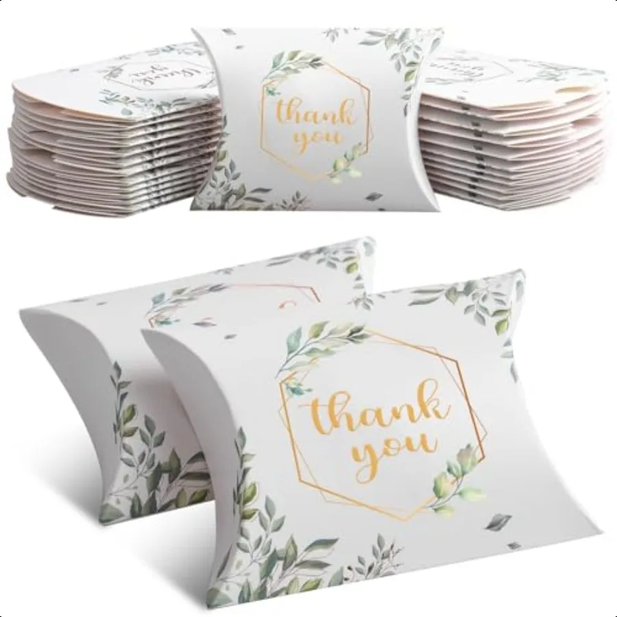 

100 PCS 4.5Inch x 3.5Inch Kraft Paper Pillow Gift Boxes Candy Treat Gift Box Wedding Party Favor Boxes Sweet Bags Thank You Box