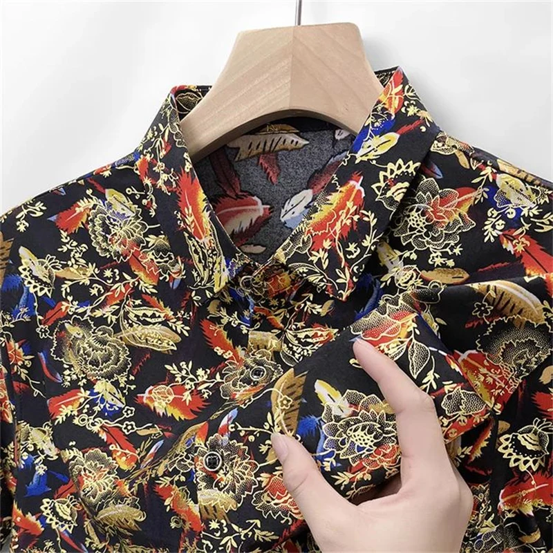 Brozing Print Coolness Shirts For Men Short Sleeve National Style Summer Quality Smooth Comfortable Streetwear Camisas De Hombre
