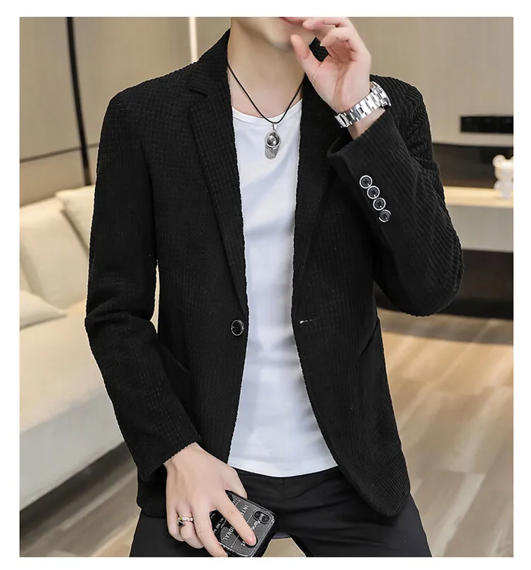 Lässige einfarbige und karierte Anzüge 2026 Frühling Herbst Herren Ein-Knopf-Slim-Fit-Blazer & Jacken Jugend Streetwear Mäntel Oberteile Kleidung – Detail 15