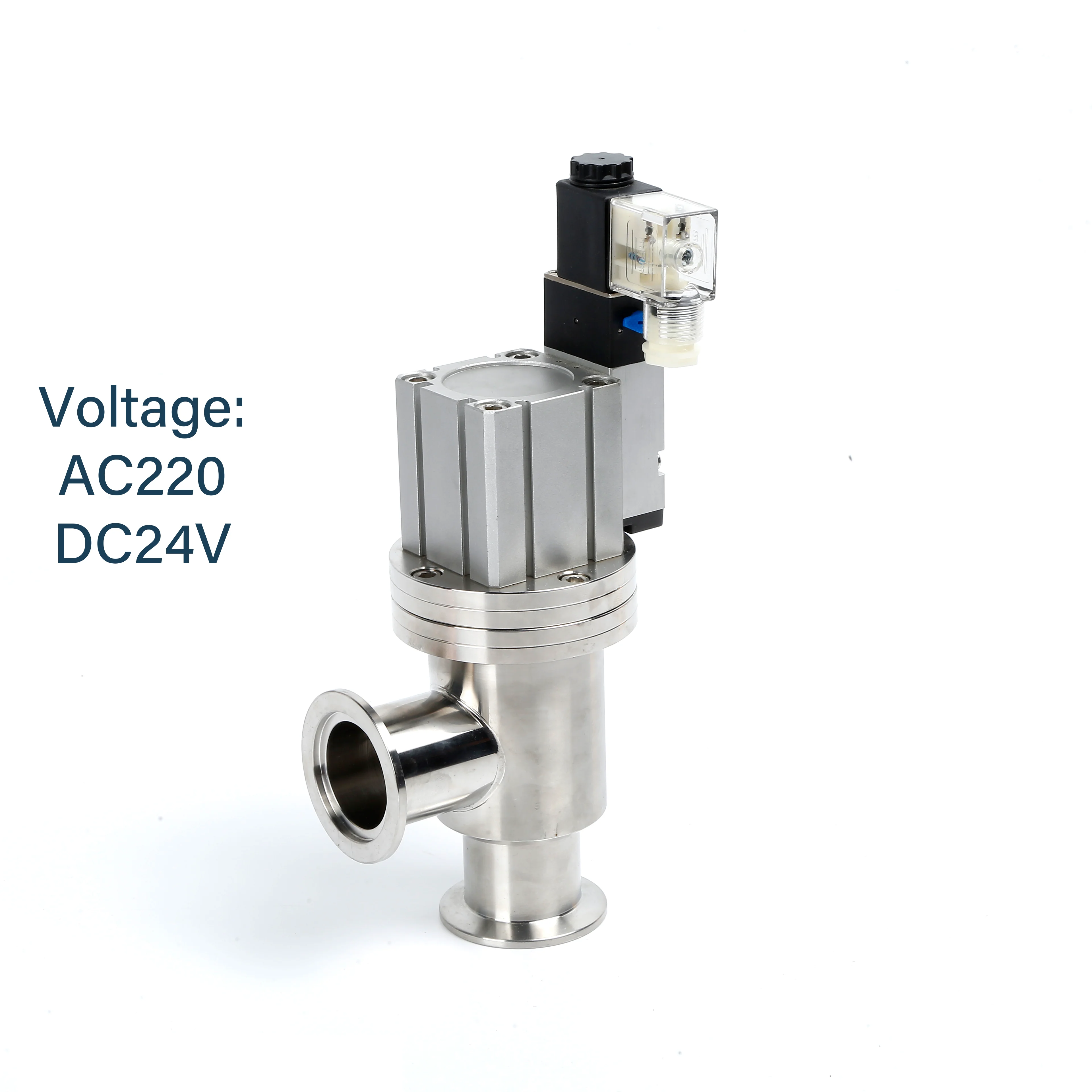 SAP SS304 NW flanges pneumatic valves DC24V AC220V L-shaped pneumatic angle valves high vacuum bellow sealed angle valves KF25