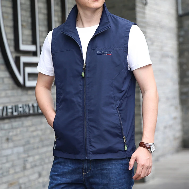 Men\'s outdoor oversized casual standing collar vest jacket fishing photography vest