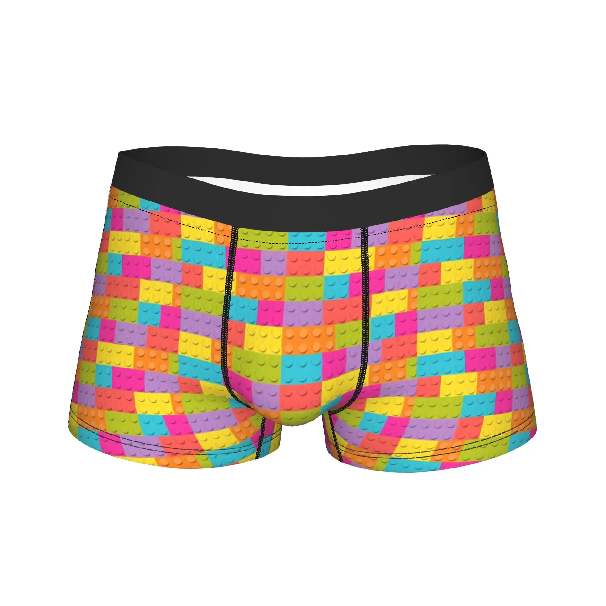 

Candy Multicolor Building Blocks Pattern Boxer Brief Underwear Quality Male Elastic Boxershorts Pattern Oversize Underpants