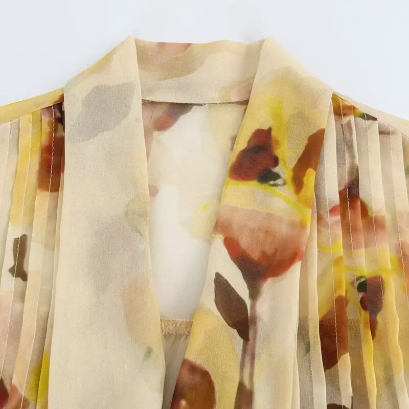 Csa Fena de Manga Longa Semi-Transparente com Estampa Floral Primavera 2025, Gola Dobrável, Nova Chegada, Ajuste Solto...