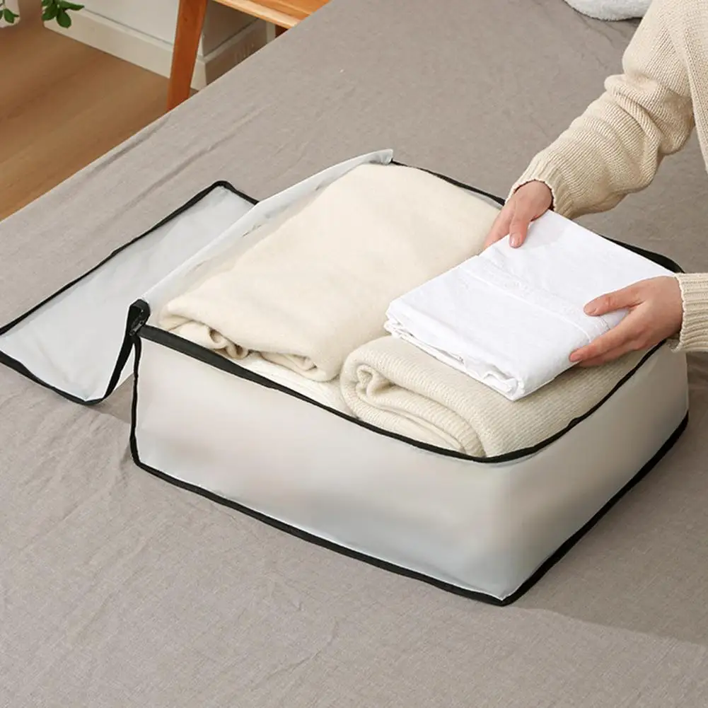 Underbed Storage Bag Translucent PEVA Clothes Quilt Storage Container with Double Zipper Moisture Proof Collapsible Organizer