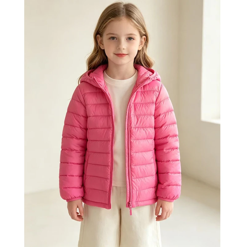 Jacket Autumn Winter Girls Boys Jacket Rainbow Colors Light And Thin Warm Hooded Cotton Outwear For Kids Leisure Snow Clothe