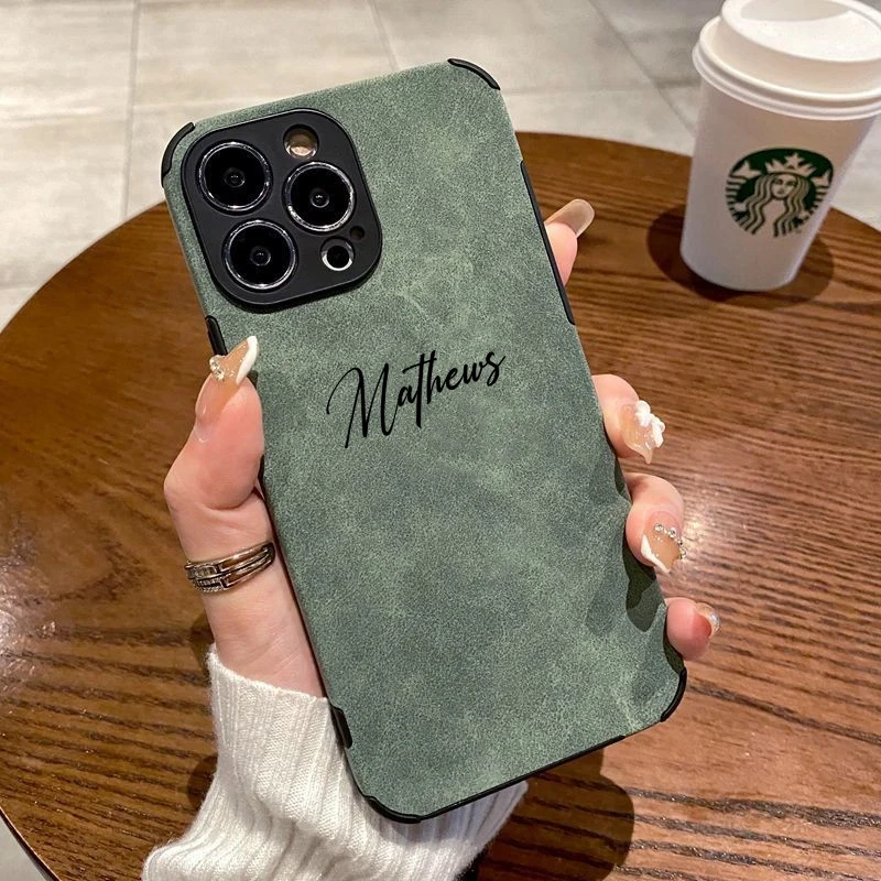 Personalized Luxury Leather Lambskin Case For iPhone 11 12 13 14 15 Pro Max Customized Name DIY Cover 11 12 13 14 15 Pro Max