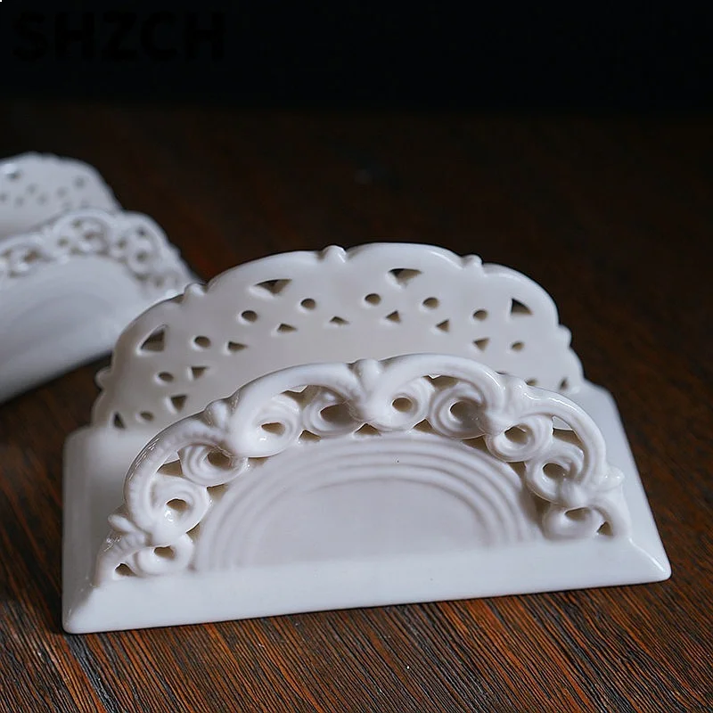 Porcelain Tabletop Napkin Holder Retro Ceramic Hollow Dispenser for Kitchen Restaurant