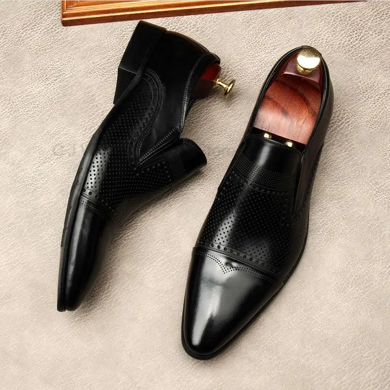 

Classic Italian Style Mens Breathable Loafer Calf Genuine Leather Handcrafted Slip-on Wedding Dress Shoes Party Formal Shoe Men