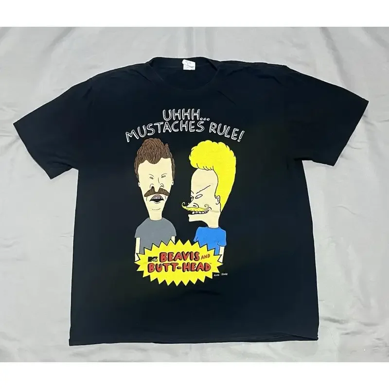 Beavis and Butthead Shirt Mens Large Black Mustache Graphic MTV Y2K Adult L