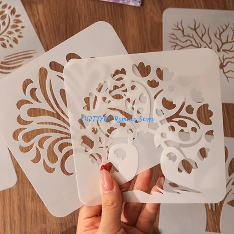 6 Pcs Tree Stencils for Painting Cartoon Leaf Stencils Scrapbook Journal Stencils Hollow Out Drawing Stencils