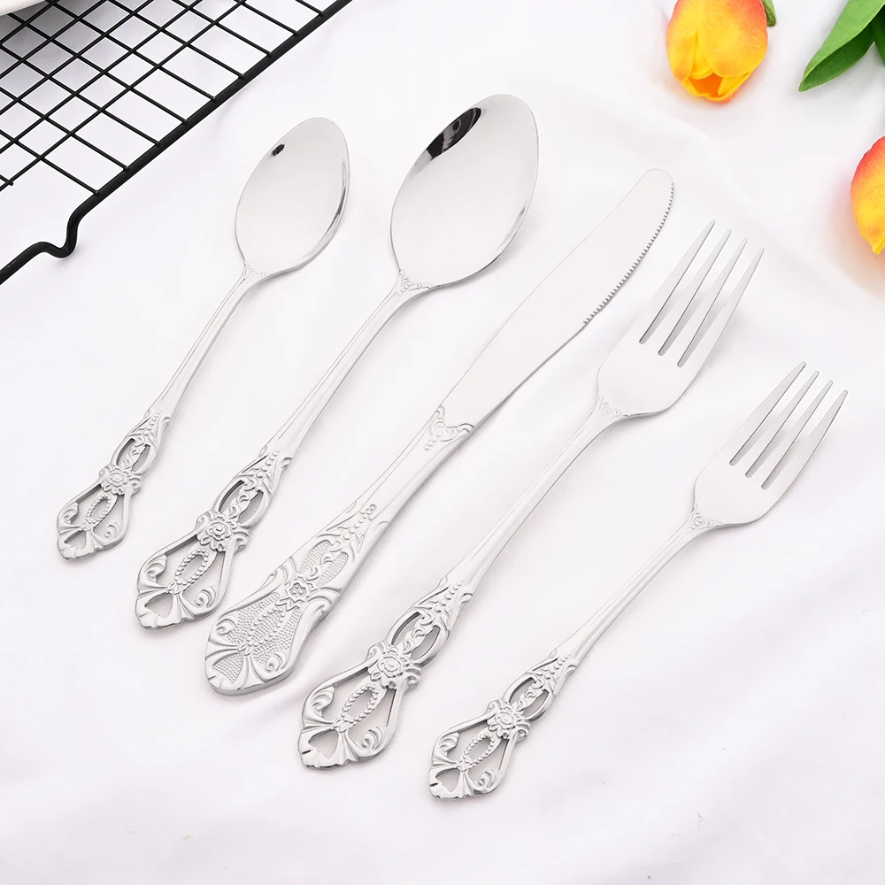 30Pcs Silver Royal Dinnerware Set Knife Dessert Fork Spoon Flatware Stainless Steel Cutlery Kitchen Silverware Tableware Set