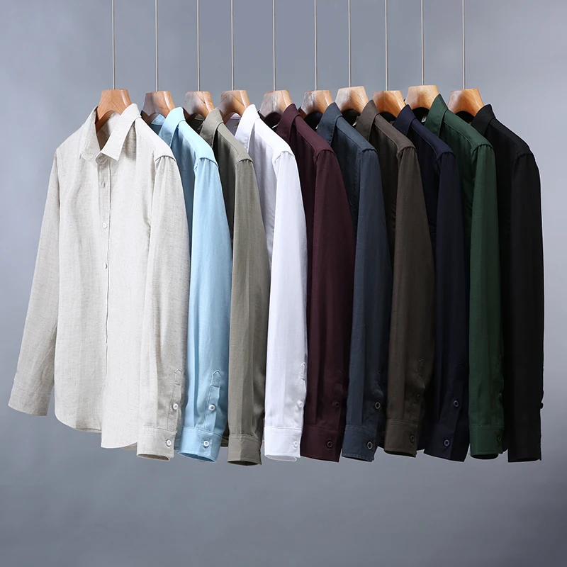

Lyocell Linen Blend Solid Shirts For Men Long Sleeved Breathable Summer Quality Skin-Friendly Casual All Match Camisas De Hombre