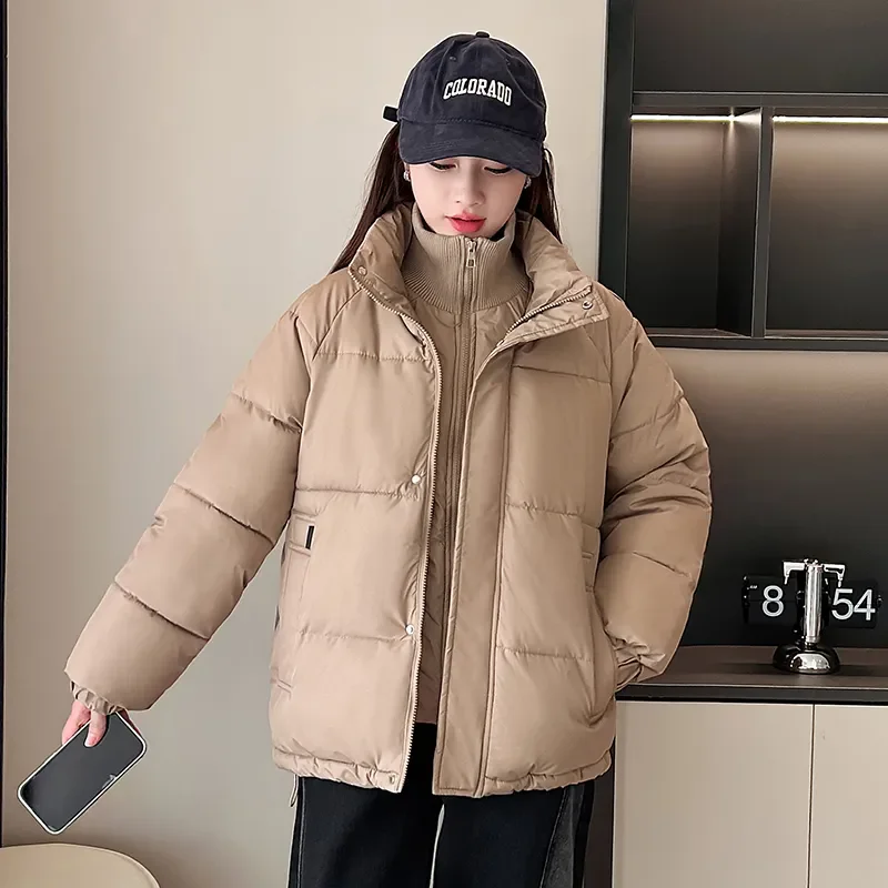 

Winter New Women's Down Cotton Jacket Loose Commuting Leisure Splicing Fake Two Piece Stand Up Collar Oversized Jacket 2024