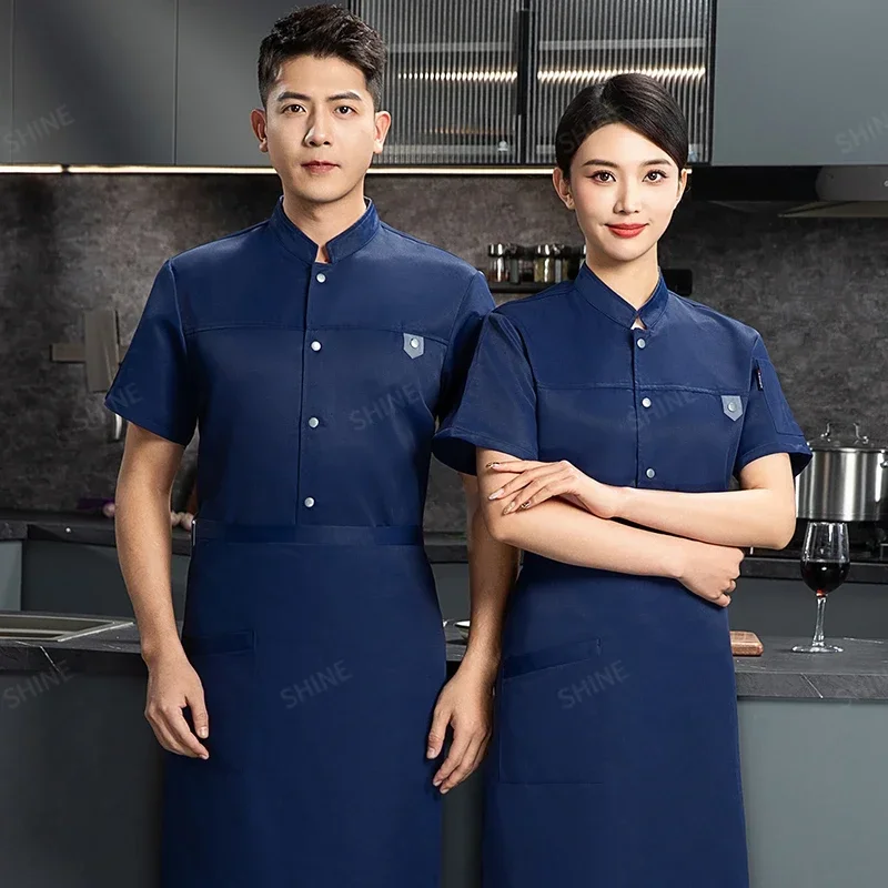 nero Uniforme da cuoco grembiule abiti da lavoro logo Pantaloncini da cuoco Giacca estiva da uomo a maniche corte Cappotto da cuoco traspirante Cucina del ristorante