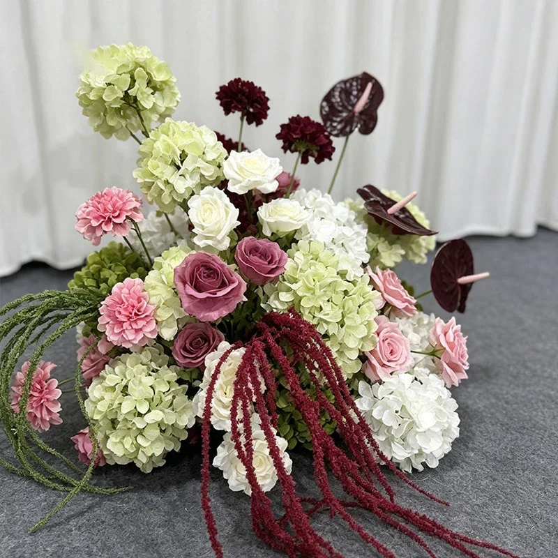 Rosa-grüne künstliche Rosen-, Hortensien- und Anthurien-Blumenarrangements für Hochzeitstischdekoration, Bankett, Event- und Partydekoration 30/70CM ﻿ – Detail 4