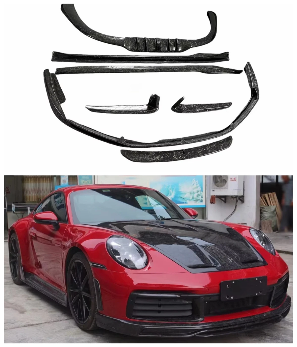 Auto Parts for Porsche 911 992 New Body Kit Upgraded T Style Forged Carbon Fiber Front and Rear Lip Side Skirts Body Kit
