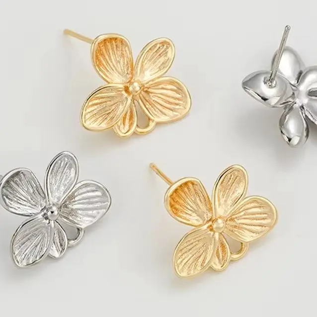 

14K Gold-Plated 925 Silver Needle Stud Earrings Handcrafted Butterfly Strap Pendant Petal Flower Ring DIY Accessories