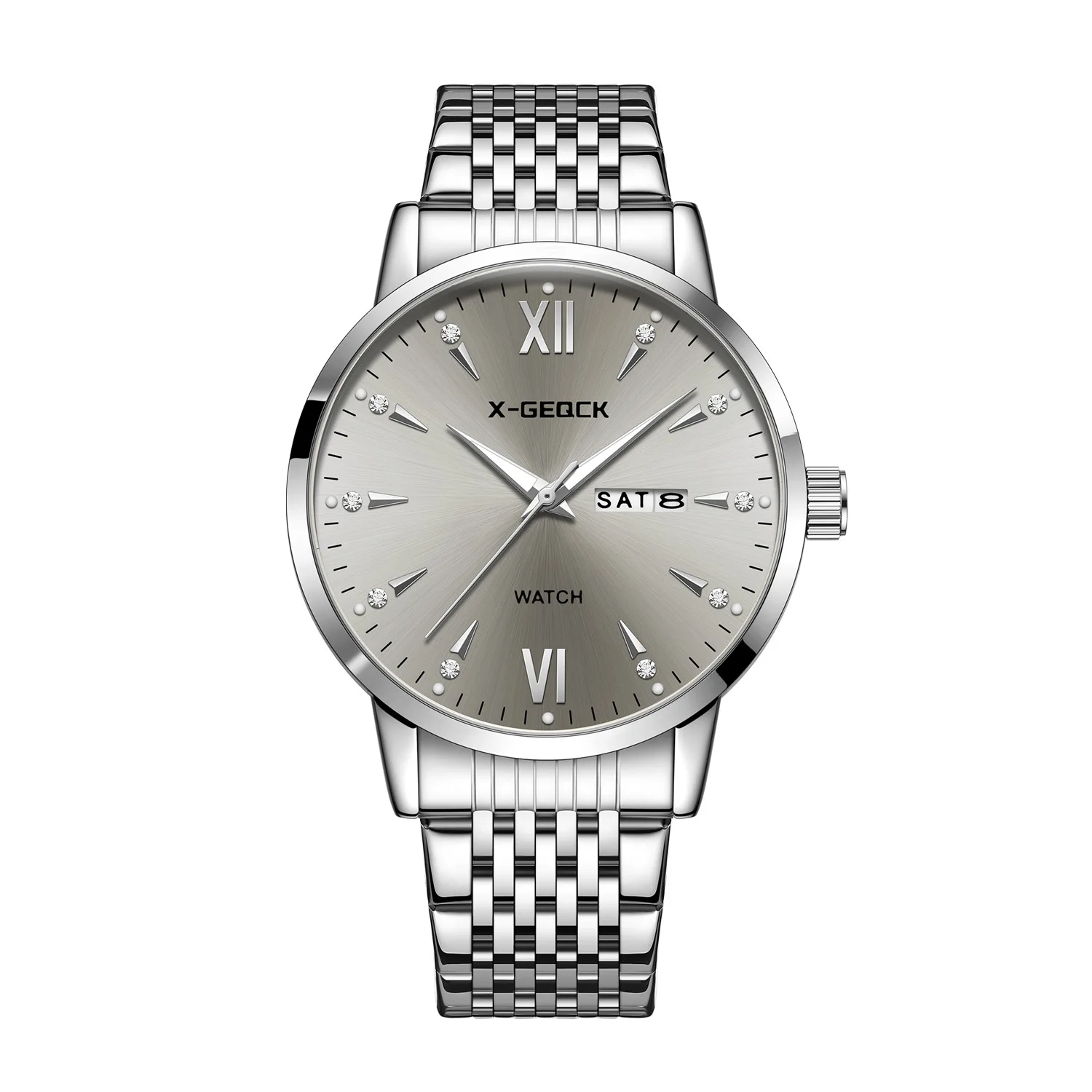 

Fashion Men's Automatic Mechanical Watch Silver Band Luminous Hands Date Display Casual Dress Wristwatch Gift for Men