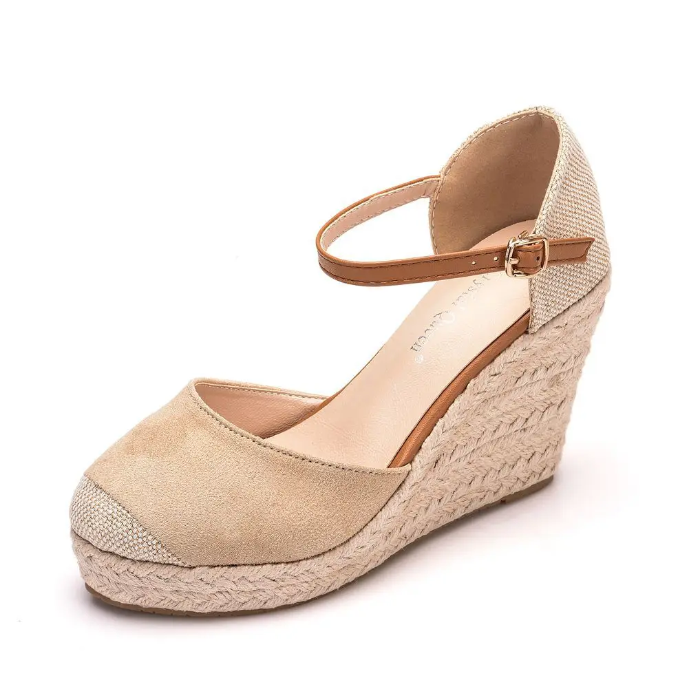 2024 Summer High Heel Sandal for Women Cross Shoes Closed Toe Espadrilles Platform Clogs Wedge Suit Female Beige Large Size Cros