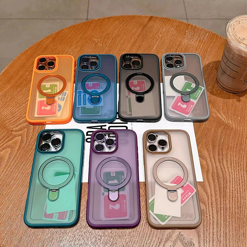 Matte Ring Holder Glass Lens Phone Case For iPhone 16 15 14 13 12 11 17 Pro Max 17 Air 16e For Magsafe Wireless Magnetic Cover view 3
