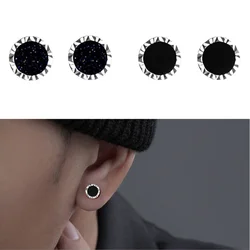 Classic Black Crystal Earrings Men Jewelry Top Quality Sterling 925 Silver Earrings Male Piercing Accessories Boyfriend Gift