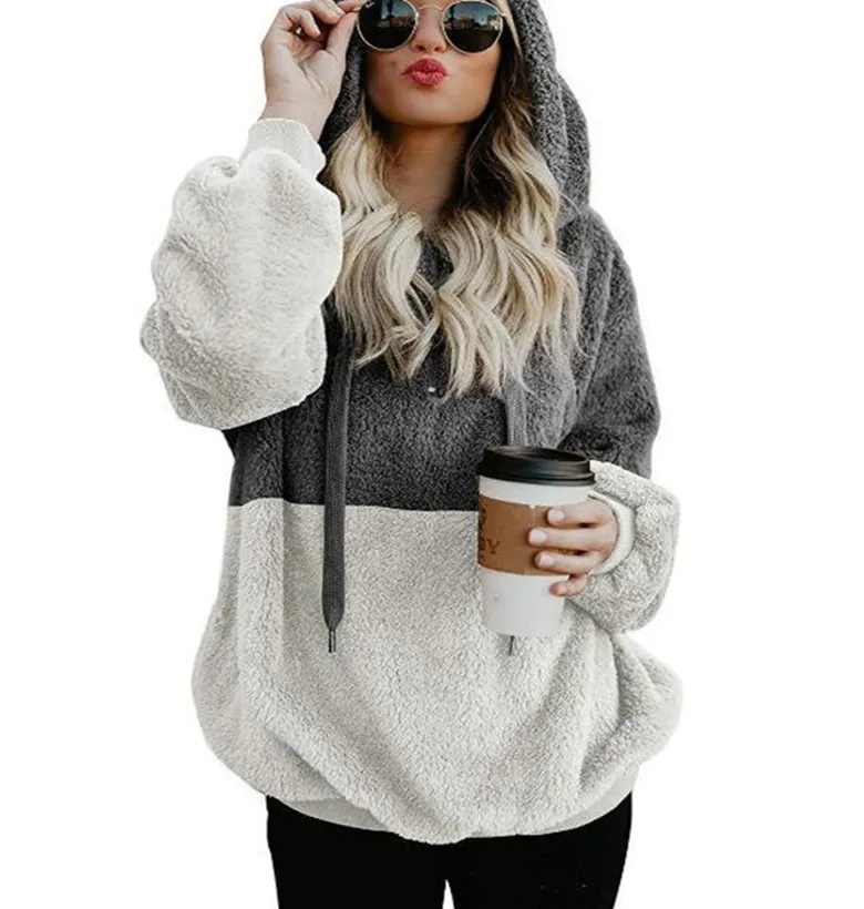 New Style Women's Autumn/Winter Splicing Hoodie Artistic Casual Velvet Long Sleeve Coat Ladies Fashionable Loose Hoodie