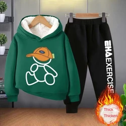 Boys and Girls' Long Sleeve Fleece Hoodies e Calças Conjuntos, Moletons Quentes, Desenhos Animados, Roupas Infantis, 2-12Y, Outono, Inverno, Novo, 2Pcs