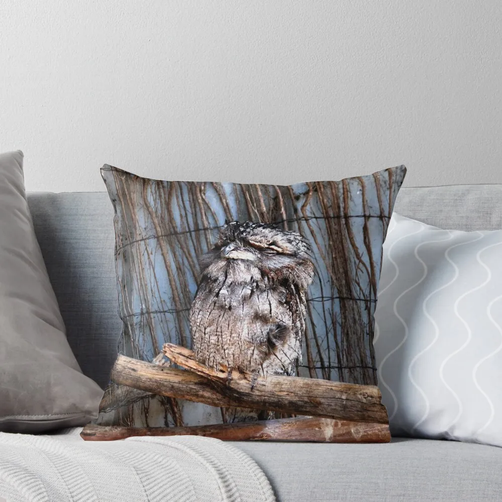 Tawny Frogmouth Owl Sitting on a Stick Throw Pillow Cushions Home Decor Luxury Pillow Cover pillow