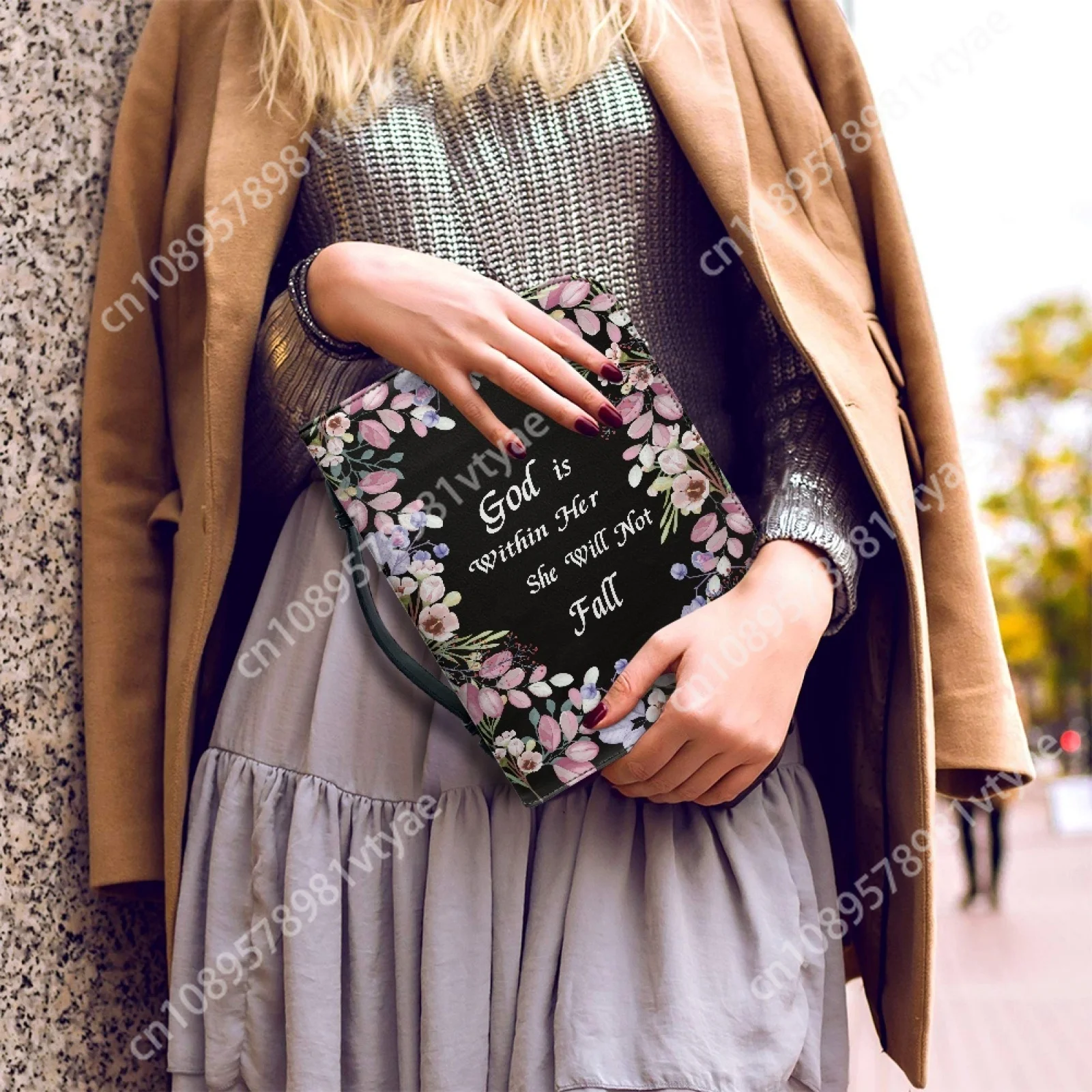 Sac en cuir à motif verset de fleurs pour femmes et hommes, sacs à main à poignée, étui de couverture de la Bible, hymnes de la Bible, sacs de rangement personnalisés