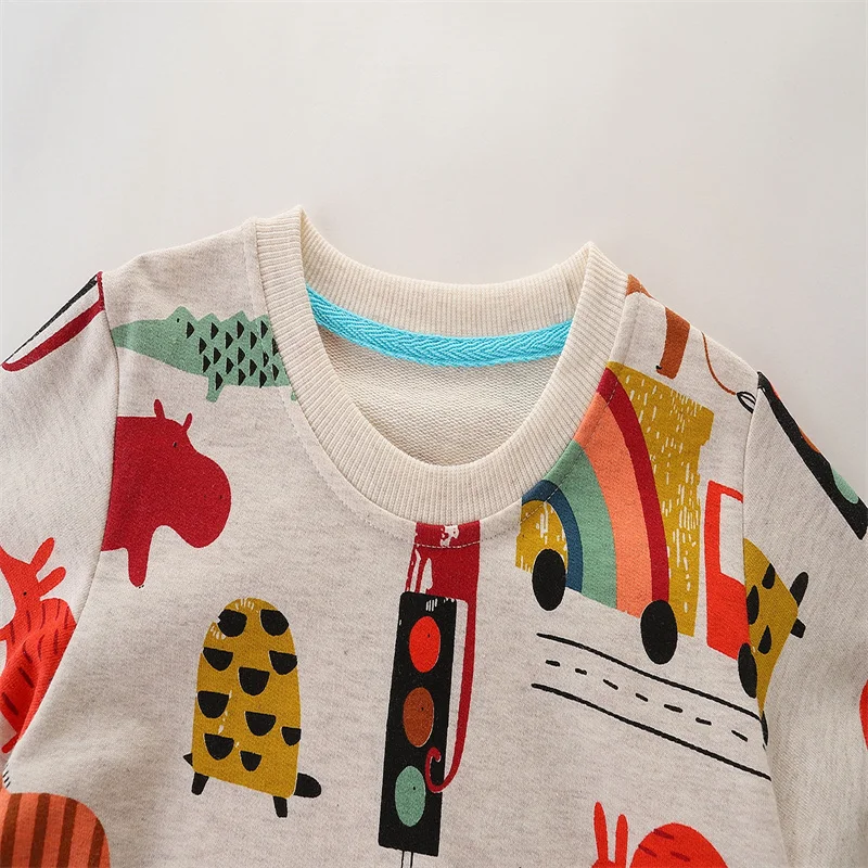 Jumping Meters 2-7T Animals Print Boys Sweatshirts Autumn Boys Hooded Shirts Long Sleeve Sport Toddler Shirts O-neck Kids Tops