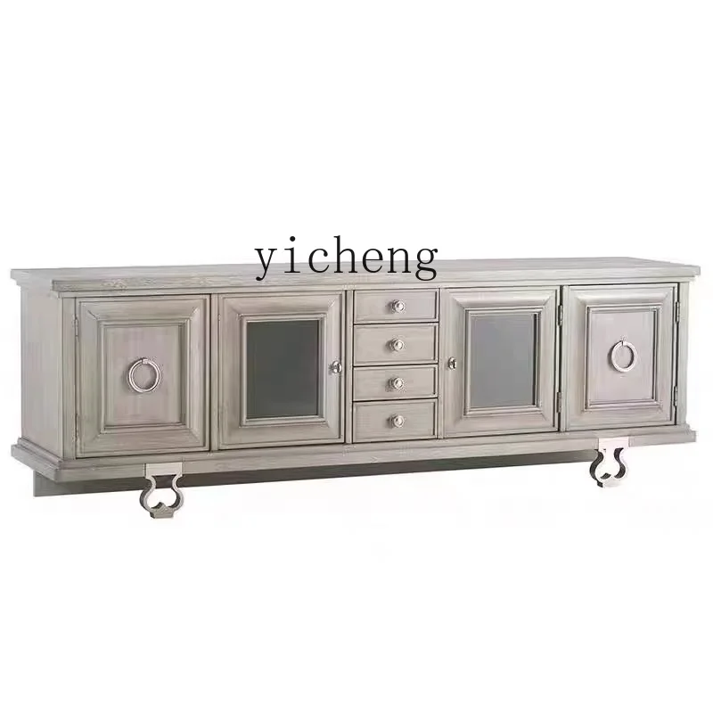r8.11- light luxury TV cabinet solid wood coffee table combination living room storage locker display