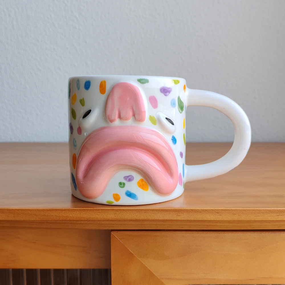 Funny Creative Ceramic Mugs Double-sided 3D Funny Face Porcelain Mug Colorful Speckled Print Milk Coffee Cups for Home Office