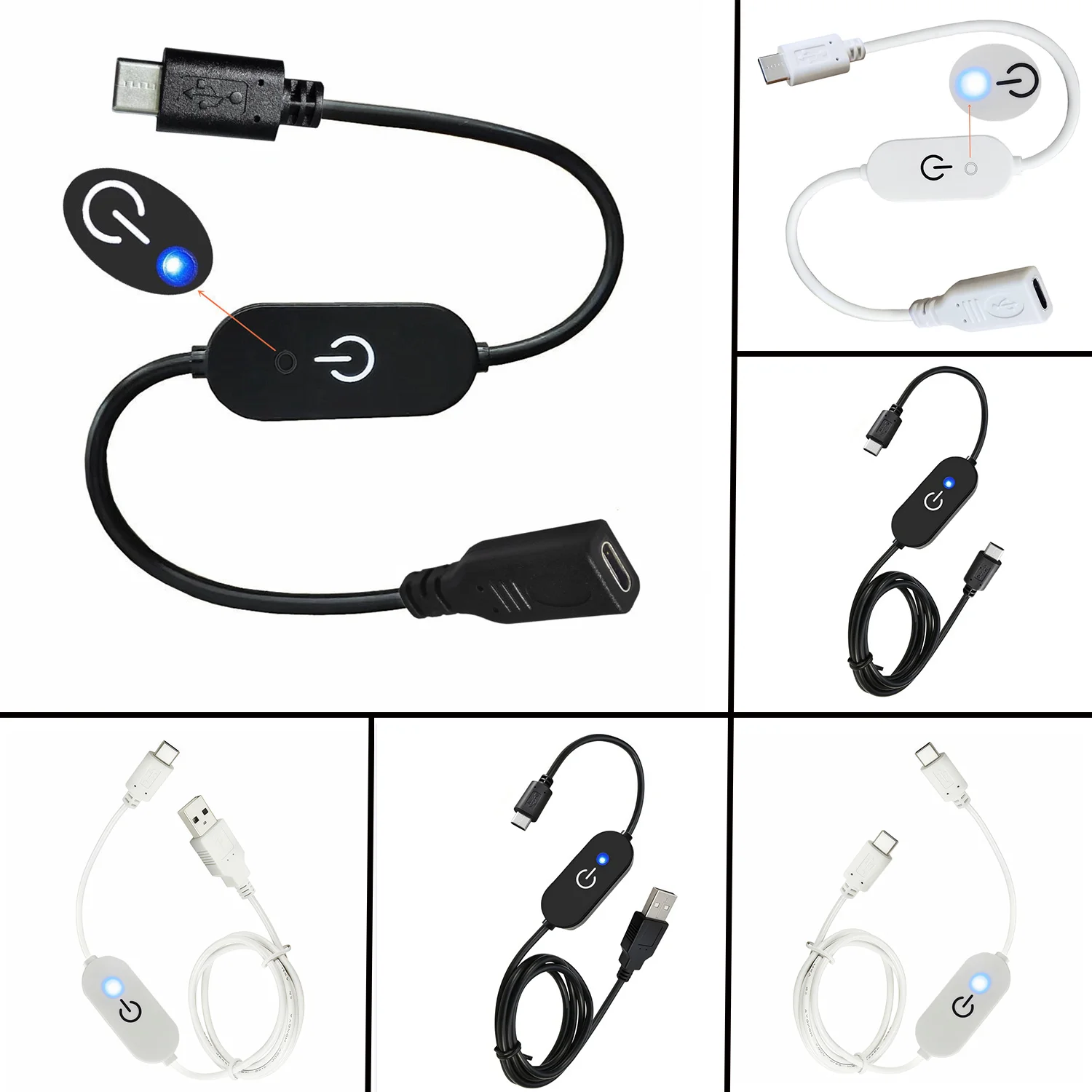 USB Power Switch Cable USB 2.0 A to Type C Male LED Touch Dimmer Cord Single Colour Dimming On Off Switch Controller DC 5V