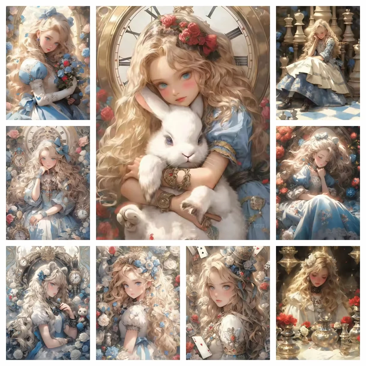 2026 Neue Alice im Wunderland Diamant-Malerei Kunst Mosaik Anime-Mädchen Rose DIY Kreuzstich-Set 5D Vollbohrer Heimdekoration