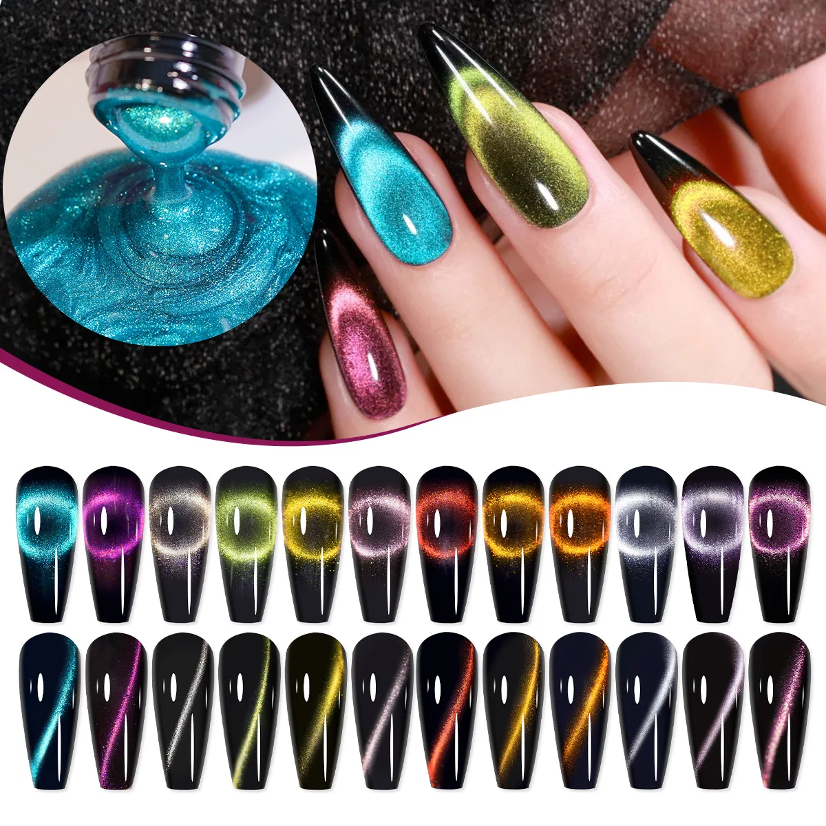 Galaxy Gel-Nagellack, 12-teiliges Jelly-Nagelset, glitzerndes Cat-Eye-Nagellack-Set mit Farbwechsel, Schatzkasten-Kollektion mit 4 Stück B