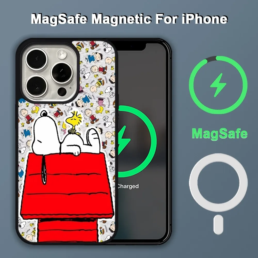 Snoopy Cute Phone Case For iPhone 15 14 13 12 11 Pro Max Plus Magsafe Magnetic Wireless Charging Cover