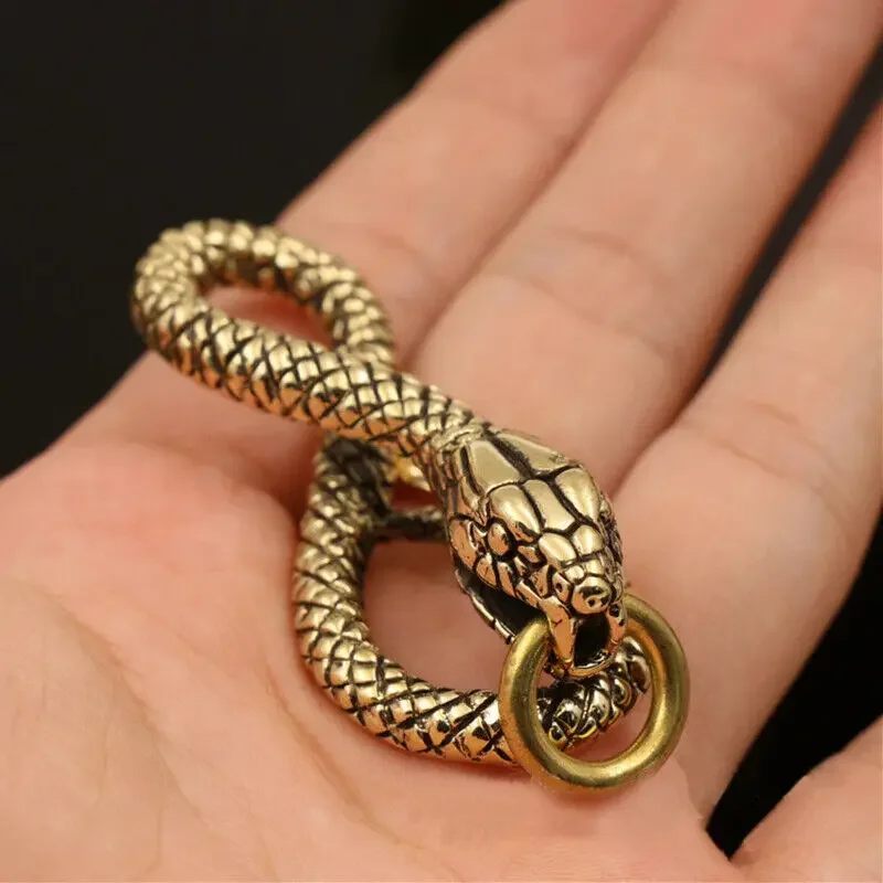 Solid Brass Belt Hook Retro Snake Shape Keychain fob Clip Key Ring Wallet Key Chain with 11mm O ring Charm Pendant Decor Gift