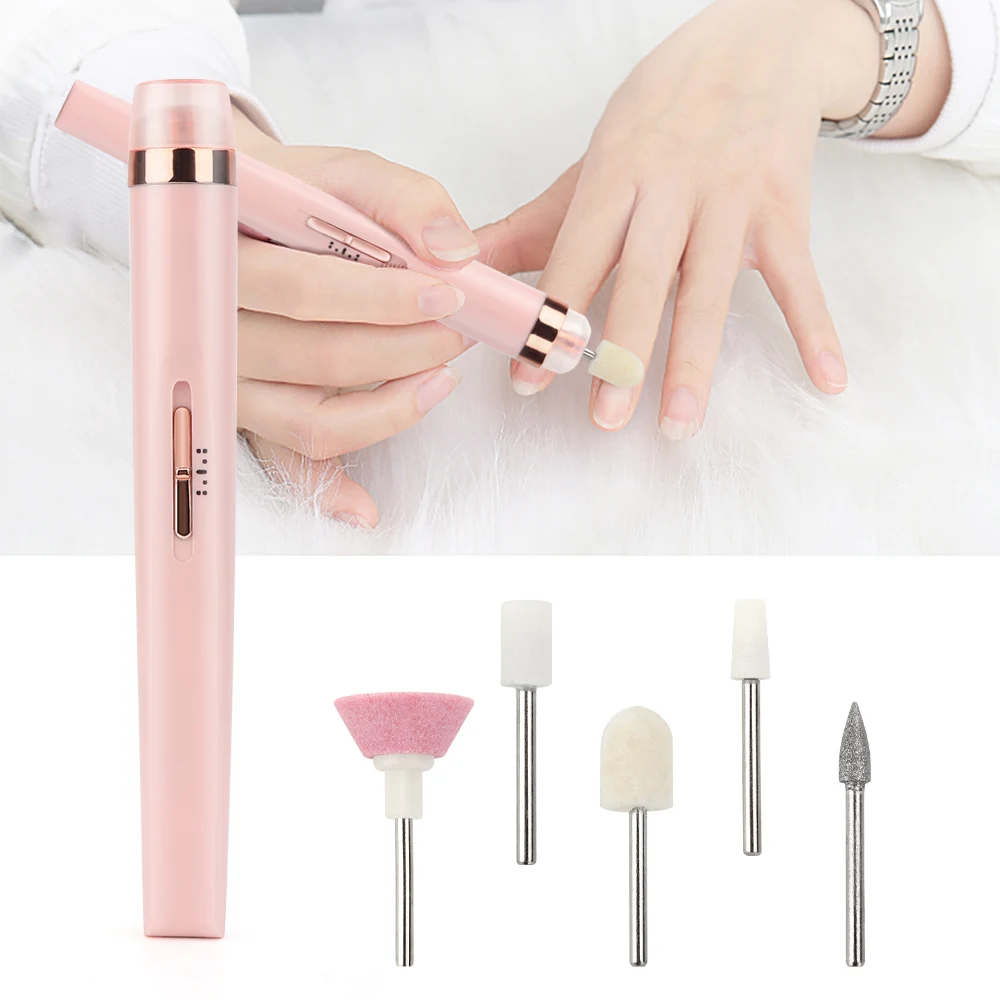 Electric Nail Grinder Drill Machine Nail Polishing Machine Portable Mini Electric Manicure Art Pen Tools Set 5 In1 Remover Drill