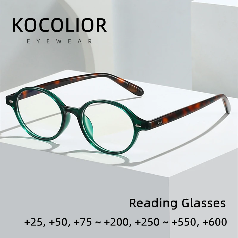 

KOCOLIOR TR90 Retro Transparent Green Elliptical Small Anti Blue Light Glasses for Women's Fashion Presbyopia Glasses 0 to +6.0
