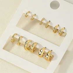 6pcs Chunky Gold Plated Waterdrop Hoop Earrings For Women Minimalist Smooth Thick Circle Drop Earring Lightweight Party Jewelry